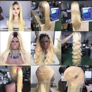 100% Virgin Human blonde with dark roots wig 26"